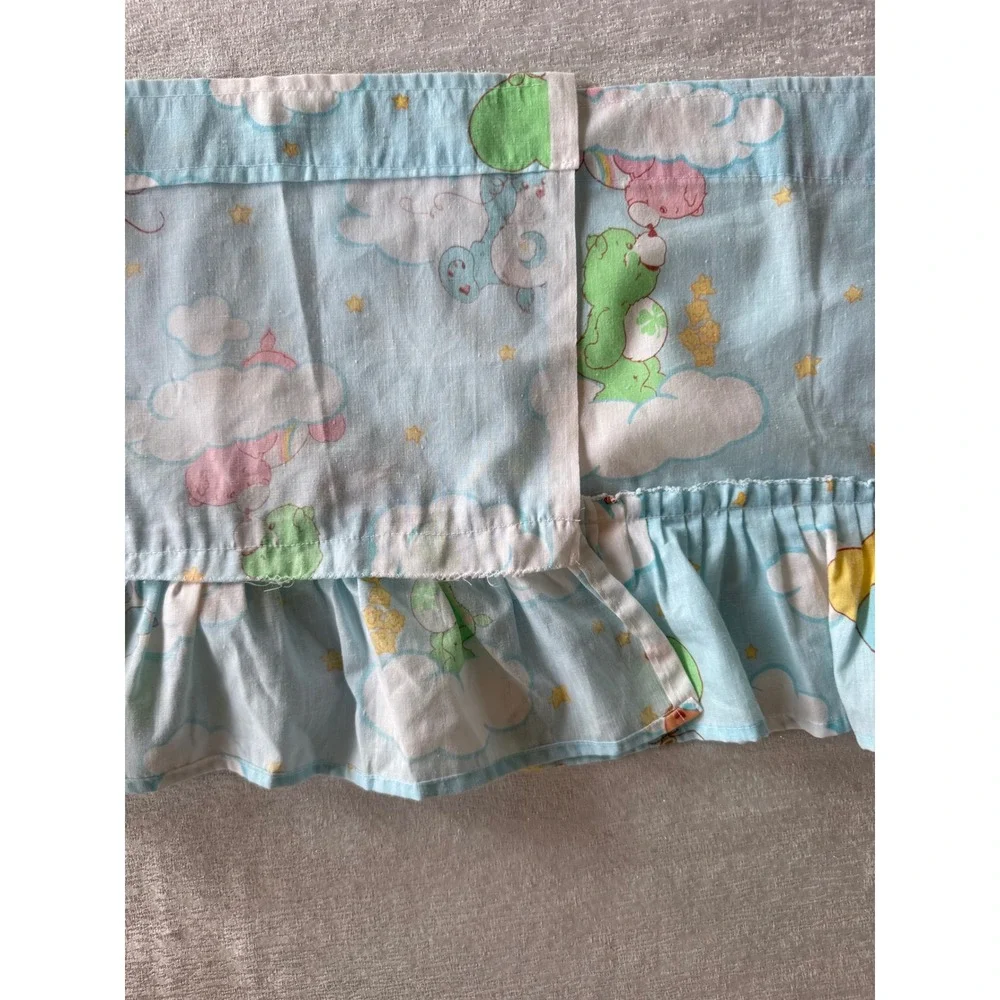 Vintage Care Bears Ruffled Window Valance Curtain Light Blue 80s 84x12